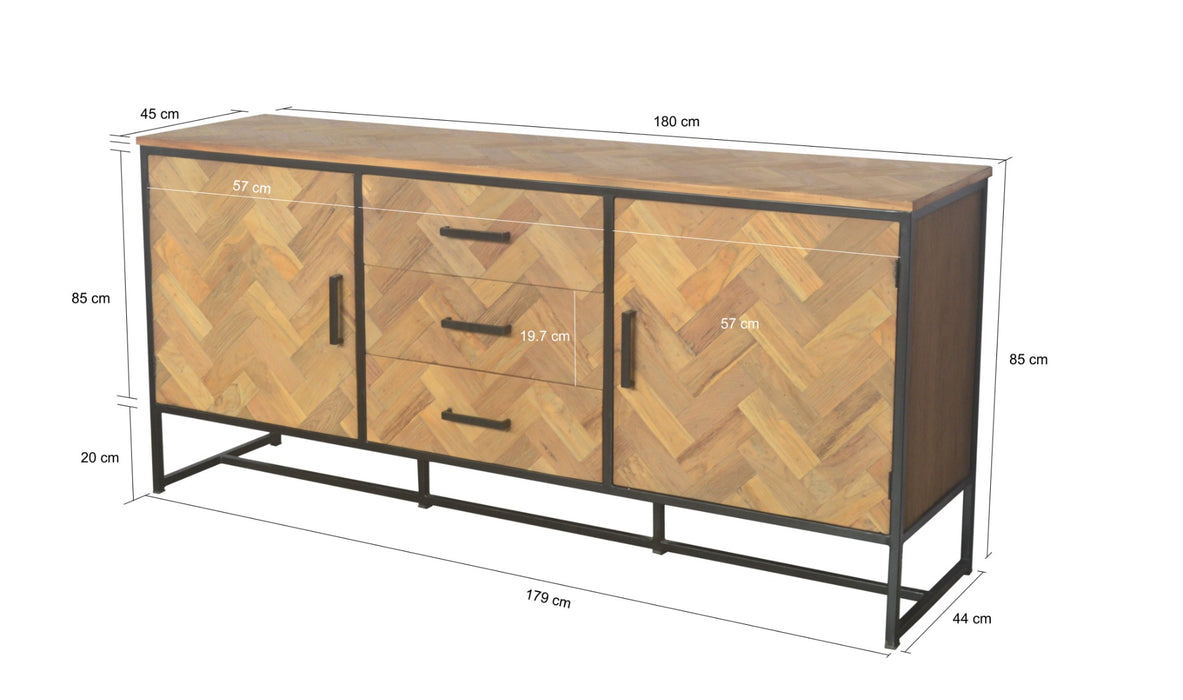 Accent 180cm Dressoir | Teakhout & Zwart Staal