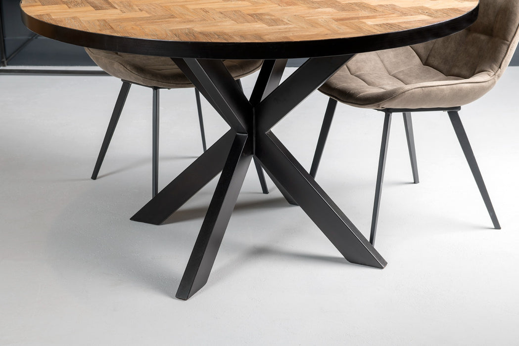 Accent Round Tafel 130cm - Teakhout & Zwart Staal