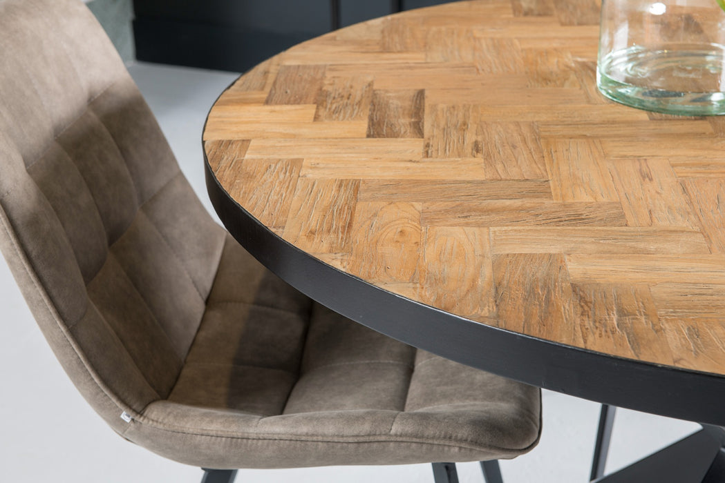 Accent Round Tafel 130cm - Teakhout & Zwart Staal