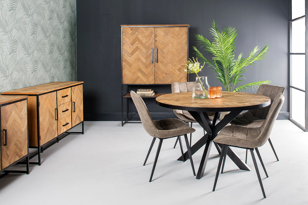 Accent Round Tafel 130cm - Teakhout & Zwart Staal