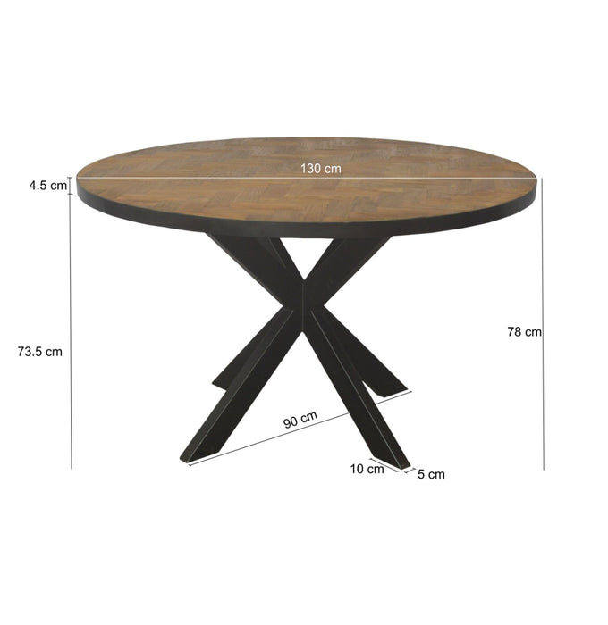 Accent Round Tafel 130cm - Teakhout & Zwart Staal
