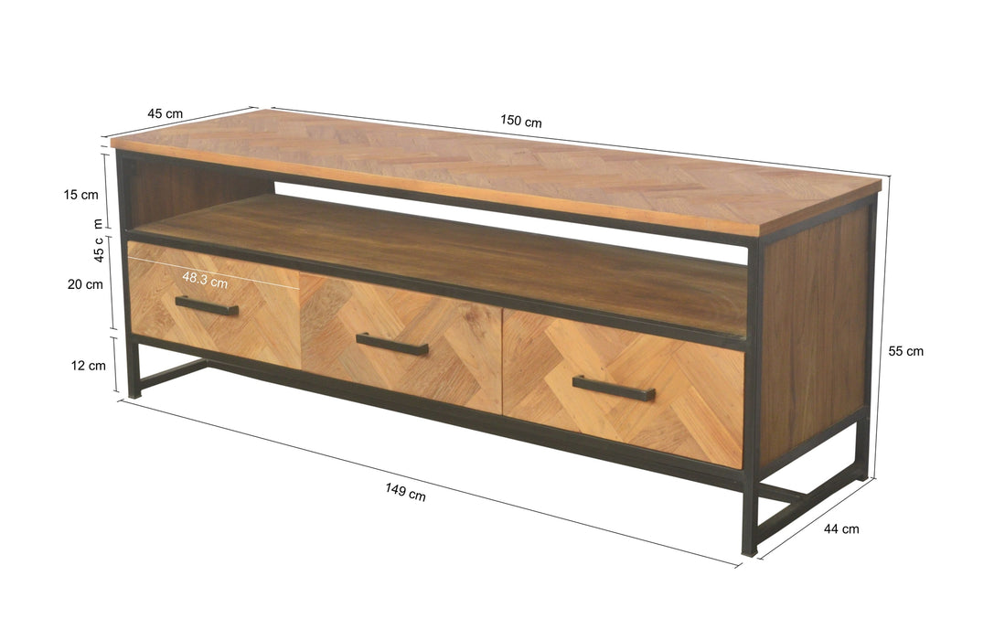 TV Accent 150 cm - Teakhout & Zwart Staal