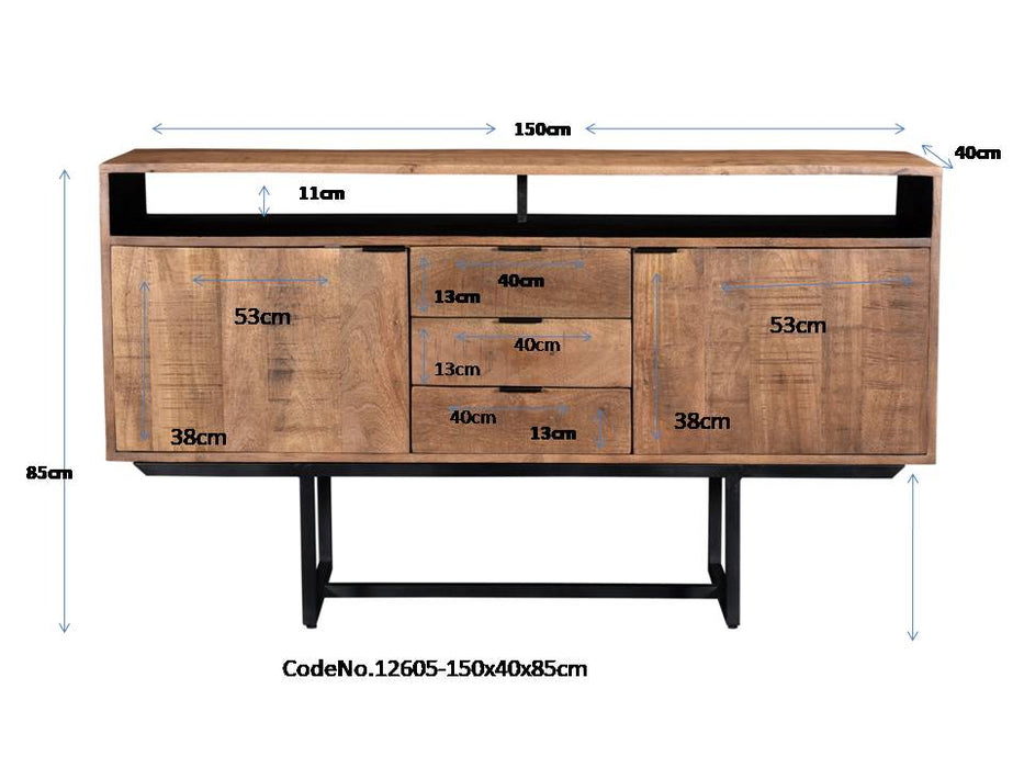 Valdez Kast - 150 cm - Mangohout & Zwart Staal