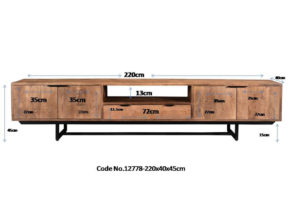 Valdez Kast - Mangohout & Zwart Staal - 220 cm