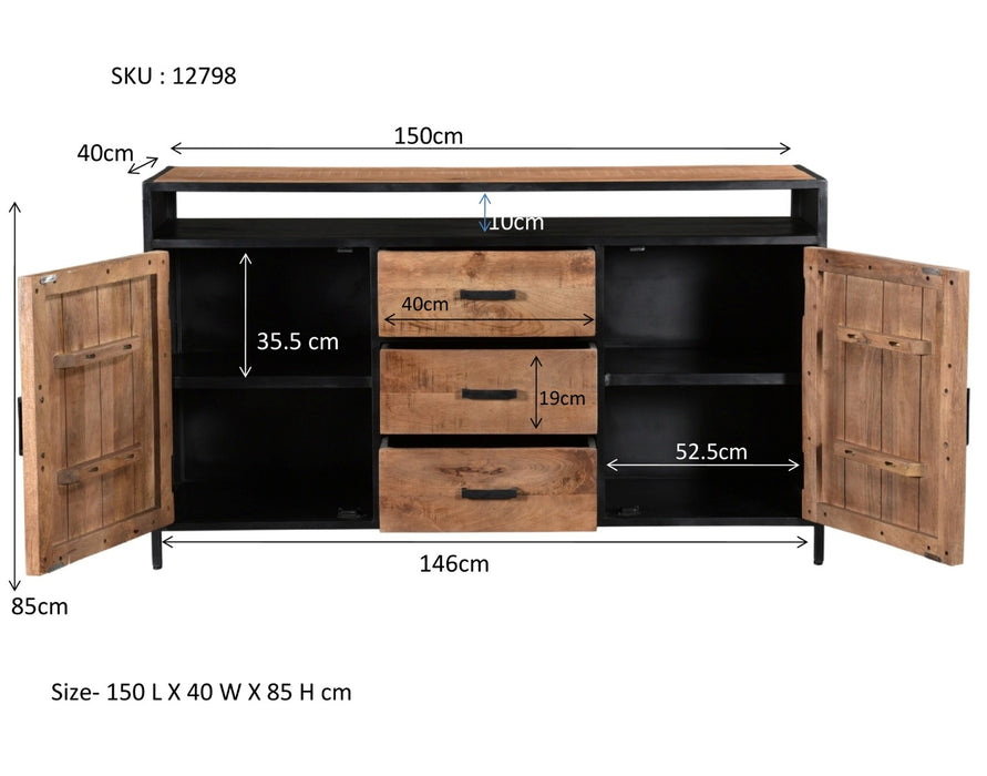 Sturdy Open Kast 150 cm | Mangohout & Zwart Staal