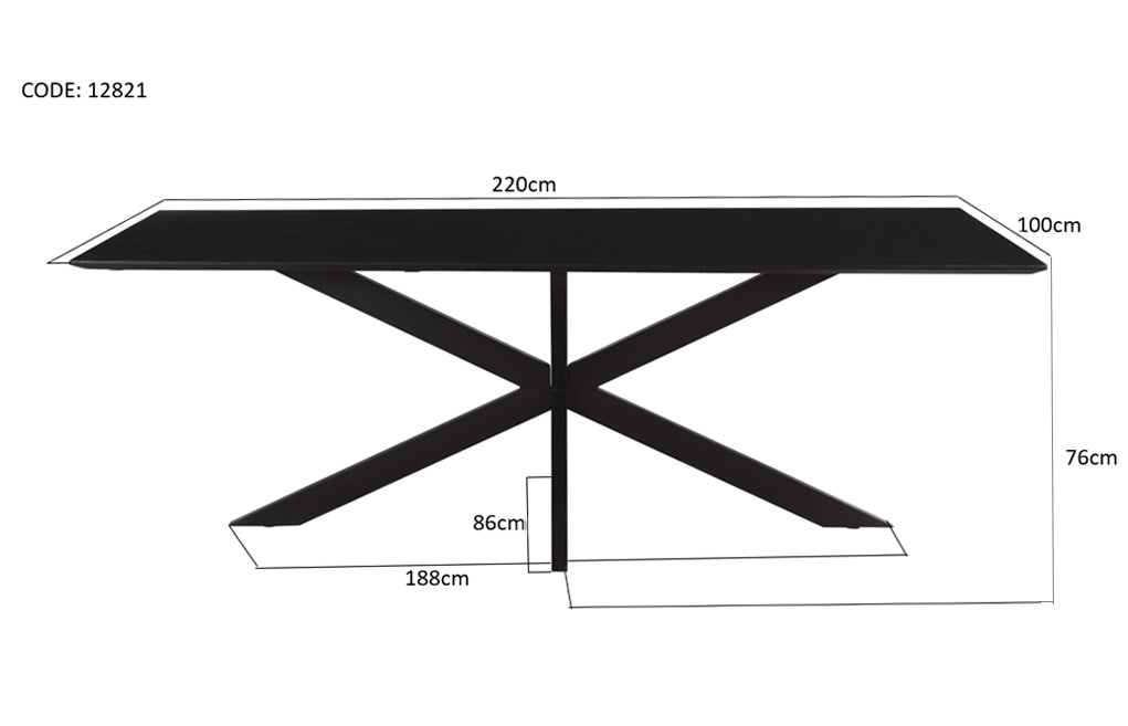 Oslo Spider Eettafel - Zwart Acacia 220 cm