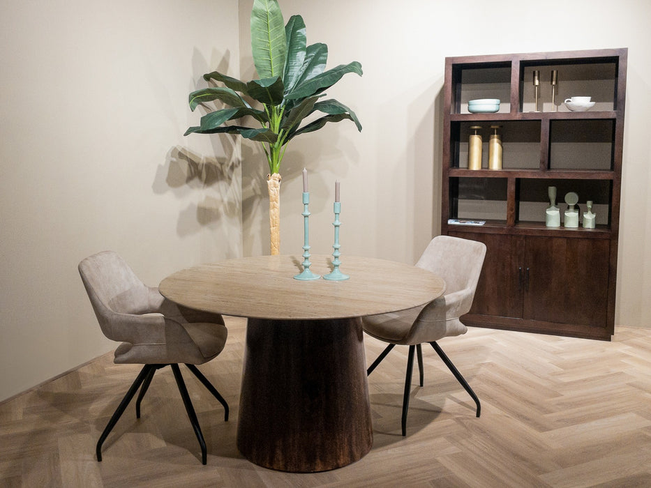 Brix Valentino Round 130cm - Ronde Eettafel met Travertin Blad