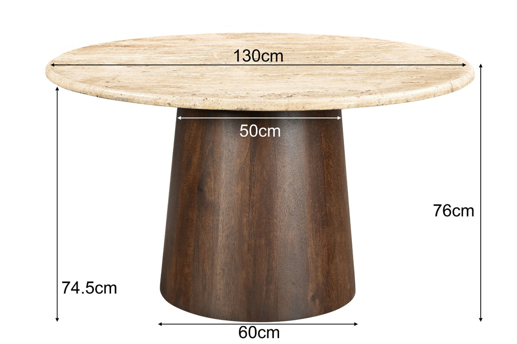 Brix Valentino Round 130cm - Ronde Eettafel met Travertin Blad