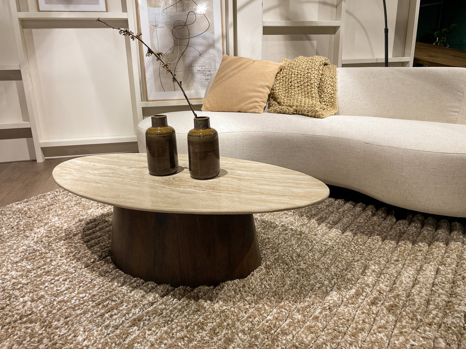 Brix Valentino Oval 120cm Eettafel | Travertin & Mangohout