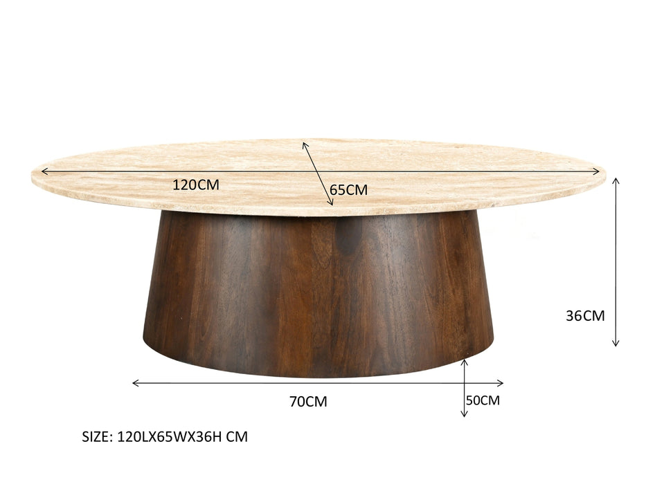 Brix Valentino Oval 120cm Eettafel | Travertin & Mangohout