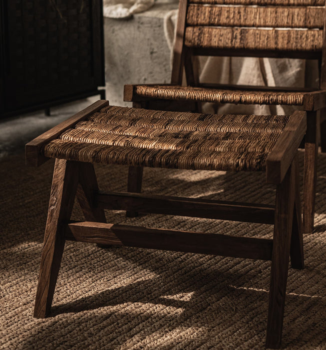 Caterpillar Brawny Voetenbank - Teak Hout & Abaca Weving