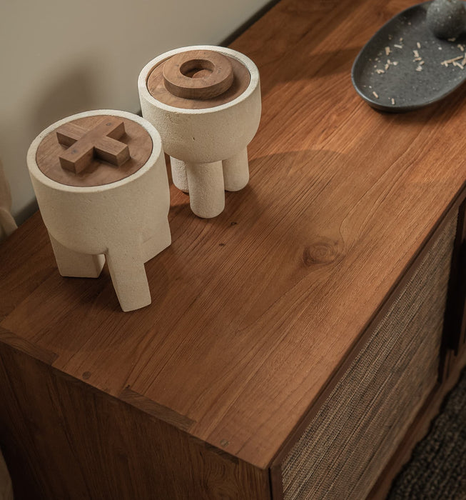 Bo Cup - Handgemaakte Java zandstenen kom met teakhouten deksel