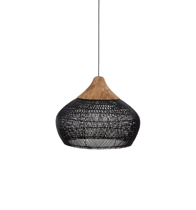 Harp Lamp - Zwart Rattan en Teak