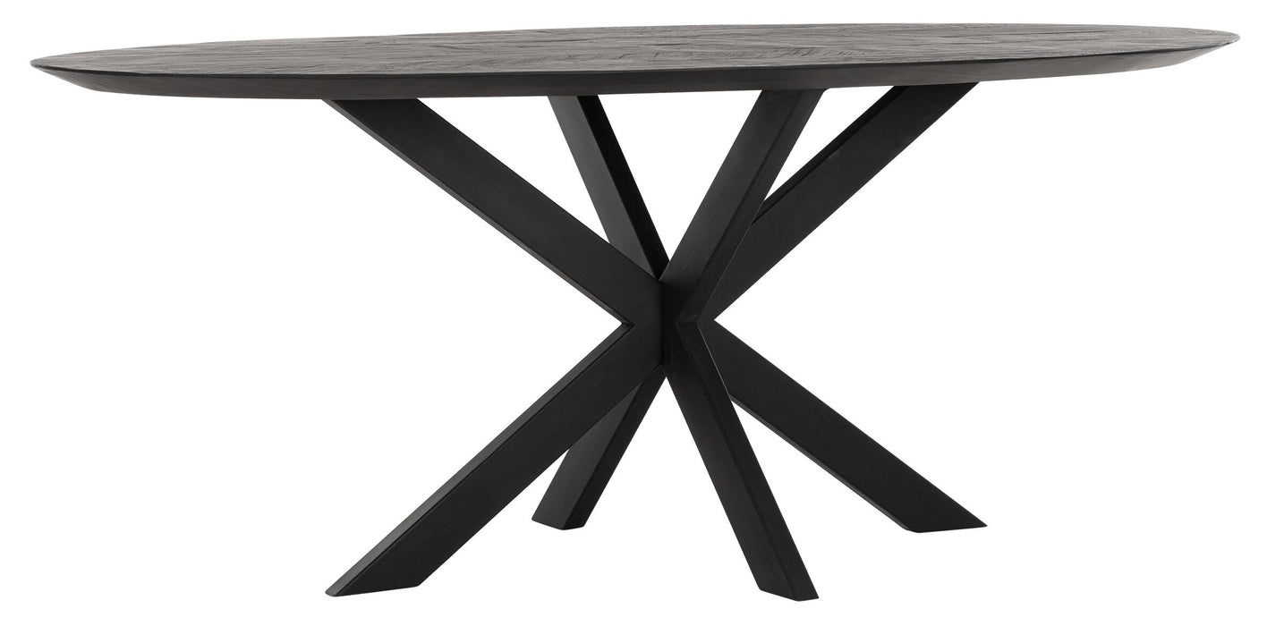 Zwarte ovale eettafel - gerecycled teakhout
