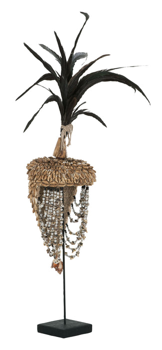 Balinese Helm met Schelp en Veer - Teakhout