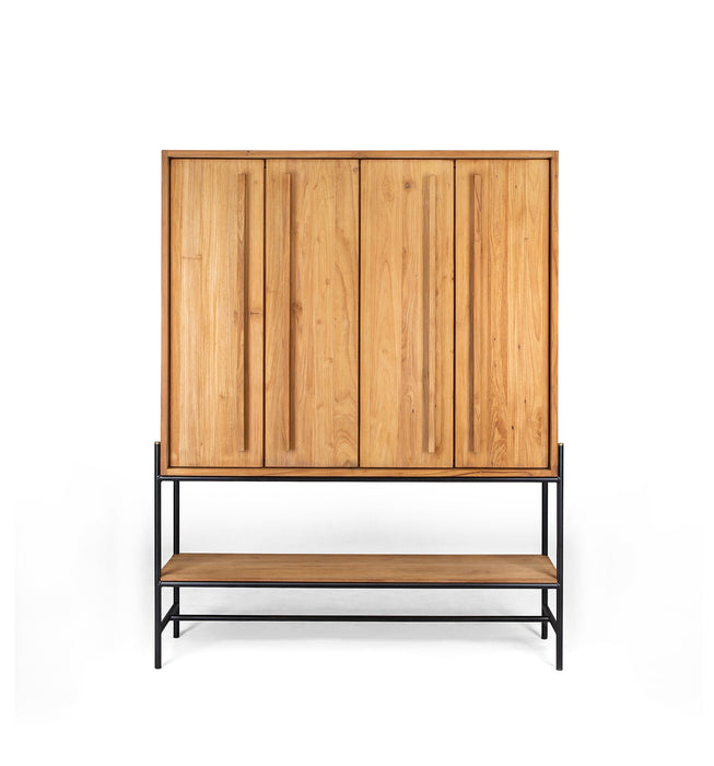 Outline Cabinet - 4 Deuren & Open Vak - Teak Hout
