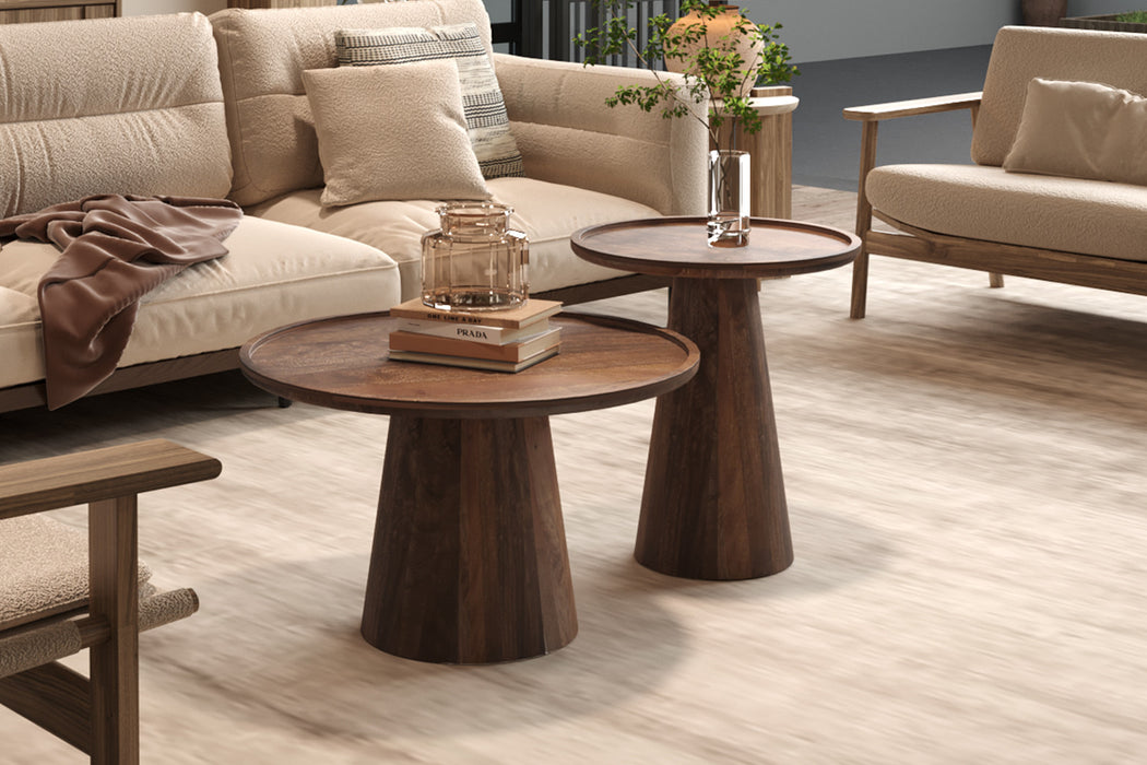 Salontafel 'Jules' 45x50 cm Rond Mango hout Lichtbruin (2c)