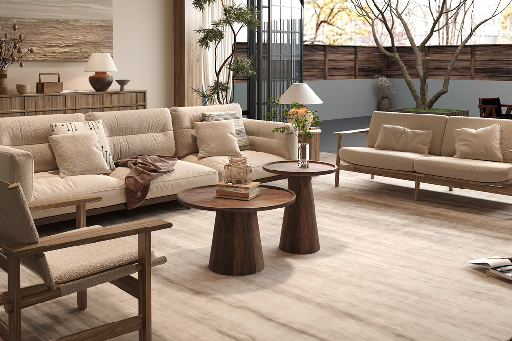 Salontafel 'Jules' 45x50 cm Rond Mango hout Lichtbruin (2c)