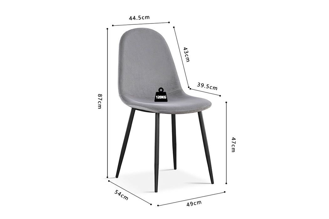 Stoel 'Boy' Fluweel Grijs (4 per doos)