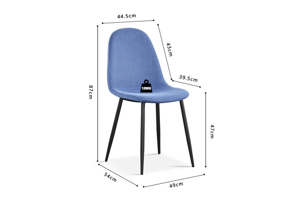 Stoel 'Boy' Fluweel Lichtblauw (4 per doos)
