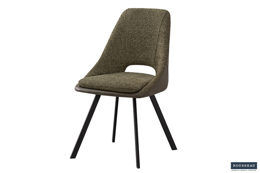 Stoel 'Filou' Bouclé Groen Rug PU Donkergroen (2 per doos)