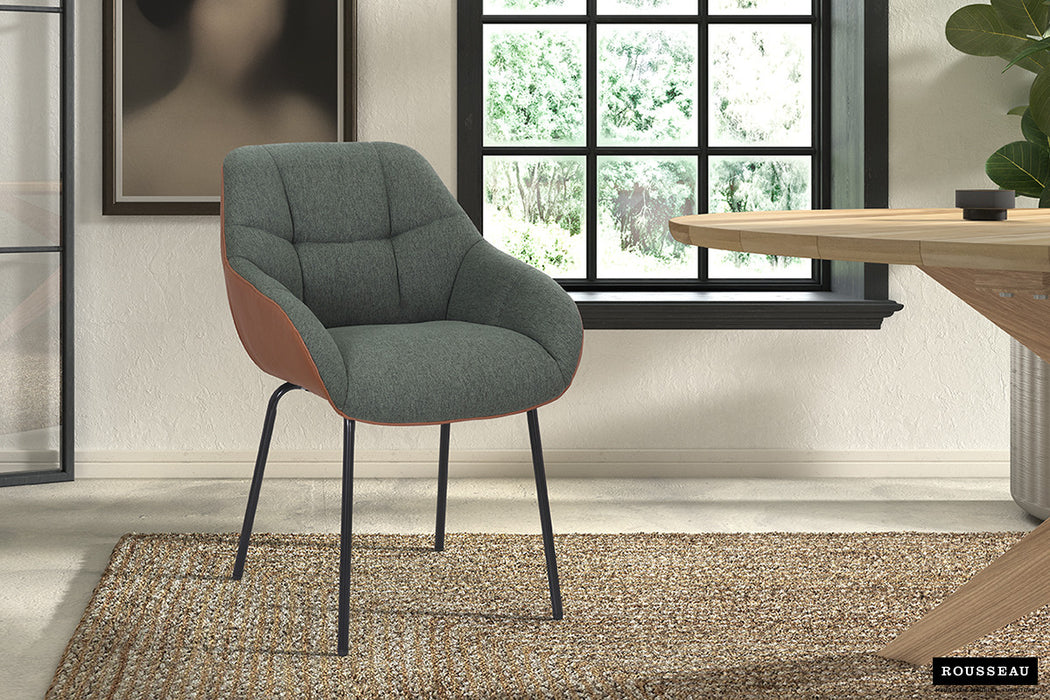 SALE - Stoel 'Sem' Stof Groen Rug PU Cognac (2 per doos)