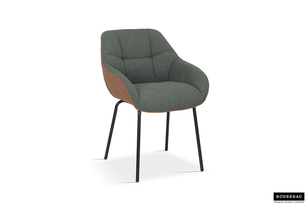 SALE - Stoel 'Sem' Stof Groen Rug PU Cognac (2 per doos)