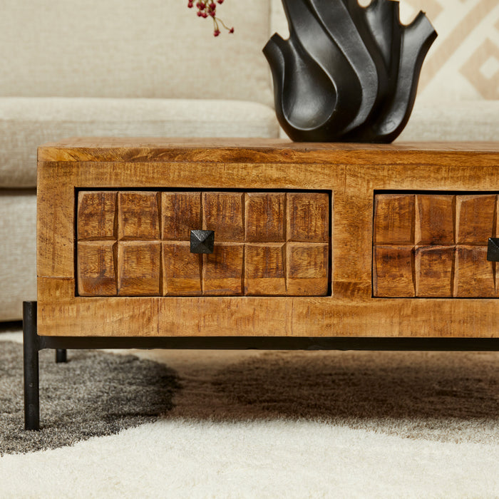 Salontafel Brandy - Mangohout & Metalen Poten - 80x80 cm