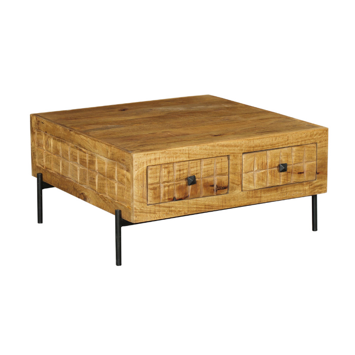 Salontafel Brandy - Mangohout & Metalen Poten - 80x80 cm