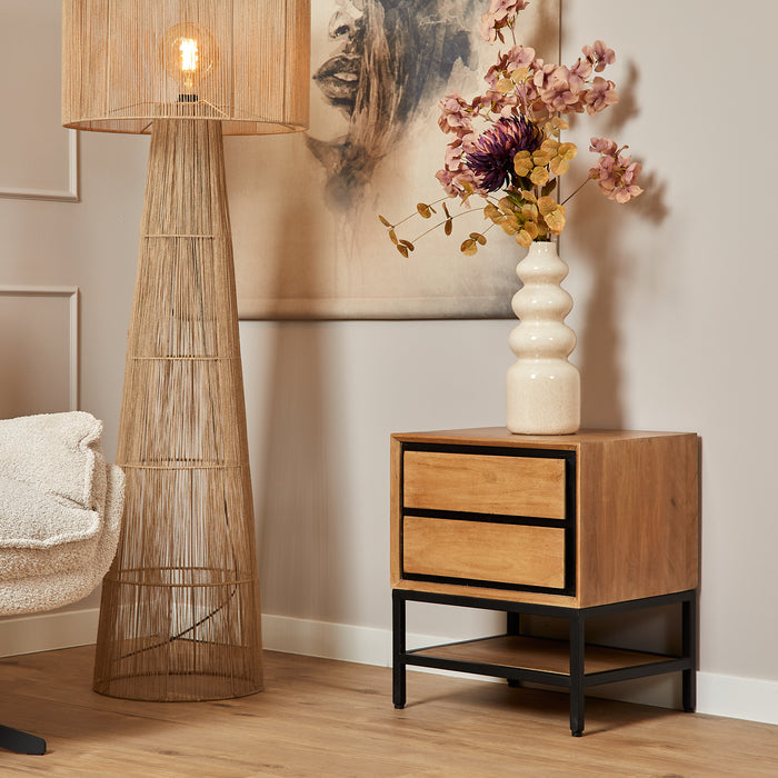 RichWood Nachtkastje - 45 cm - Mangohout & Zwart Metaal