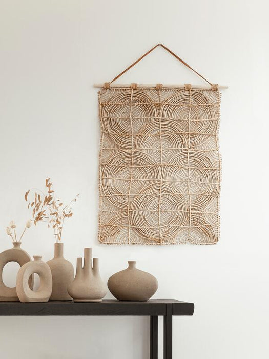 Wall Panel Round & Round - Natuurlijk Abaca & Teakhout