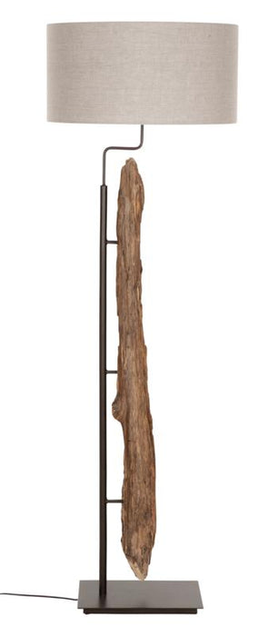 Contemporary vloerlamp - Linnen kap & Teakhout