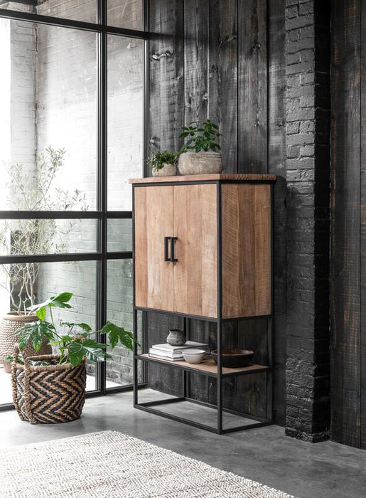 Beam Cabinet Small - Teak Hout - 2 Deuren & Open Vak