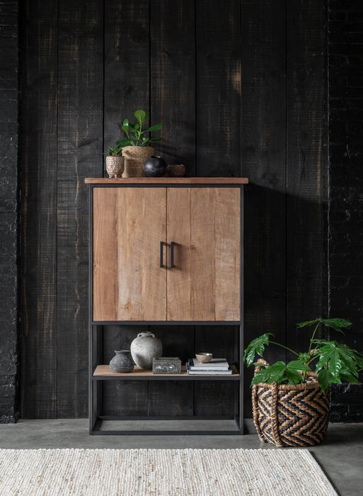 Beam Cabinet Small - Teak Hout - 2 Deuren & Open Vak