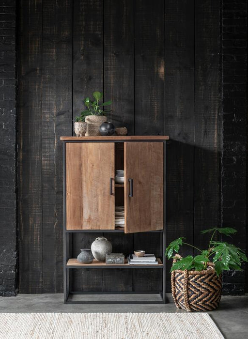 Beam Cabinet Small - Teak Hout - 2 Deuren & Open Vak