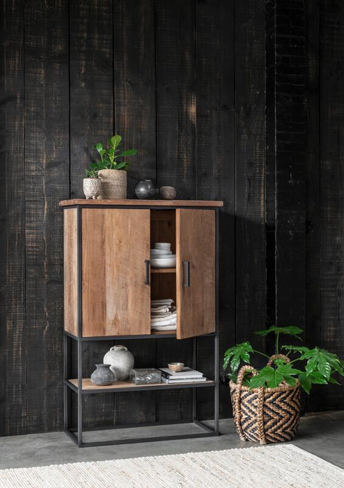 Beam Cabinet Small - Teak Hout - 2 Deuren & Open Vak
