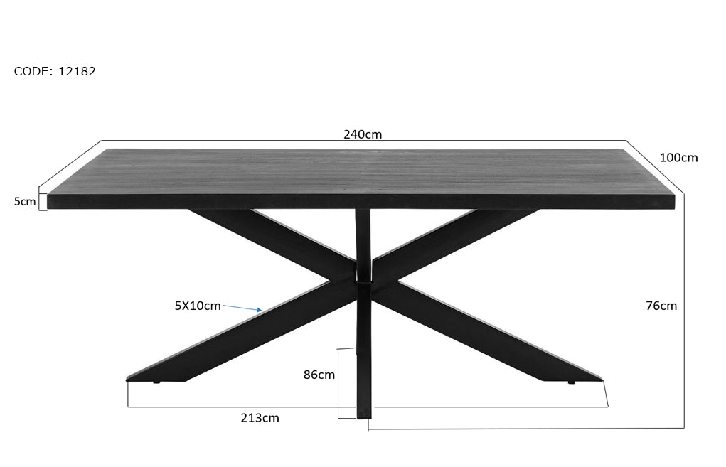 Kala Spider Eettafel - 240 cm - Mangohout & Zwart Staal