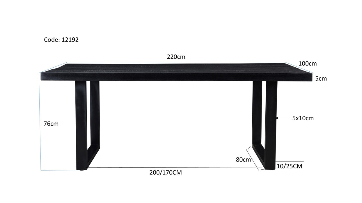 Kala Eettafel - Mangohout & Zwart Staal - 220cm