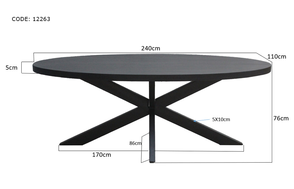 Kala Oval Spider Eettafel - Mangohout & Zwart Staal