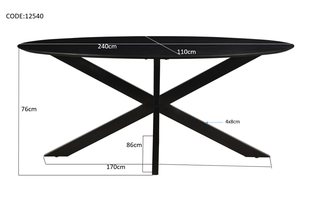 Oslo Black Oval Eettafel 240 cm