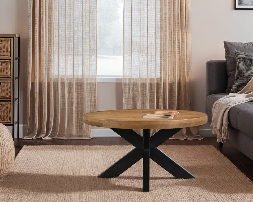 Livingfurn Sturdy Ronde Tafel - 80 cm - Mangohout & Zwart Staal