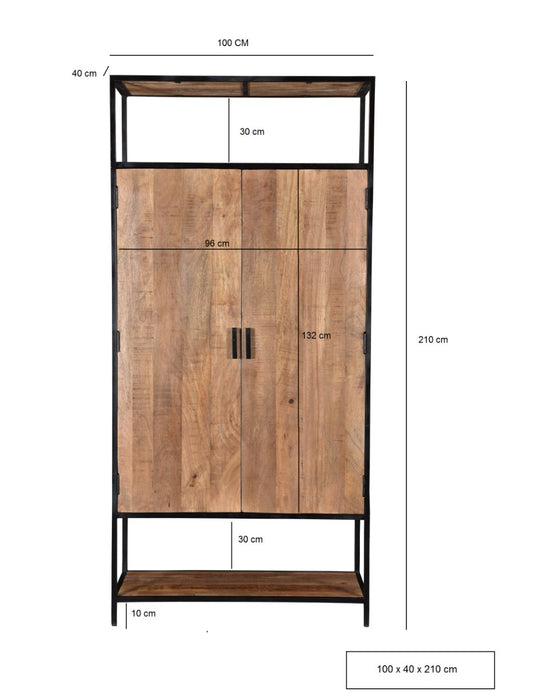 Sturdy 2-deurs kast 100cm | Mangohout & Zwart Staal