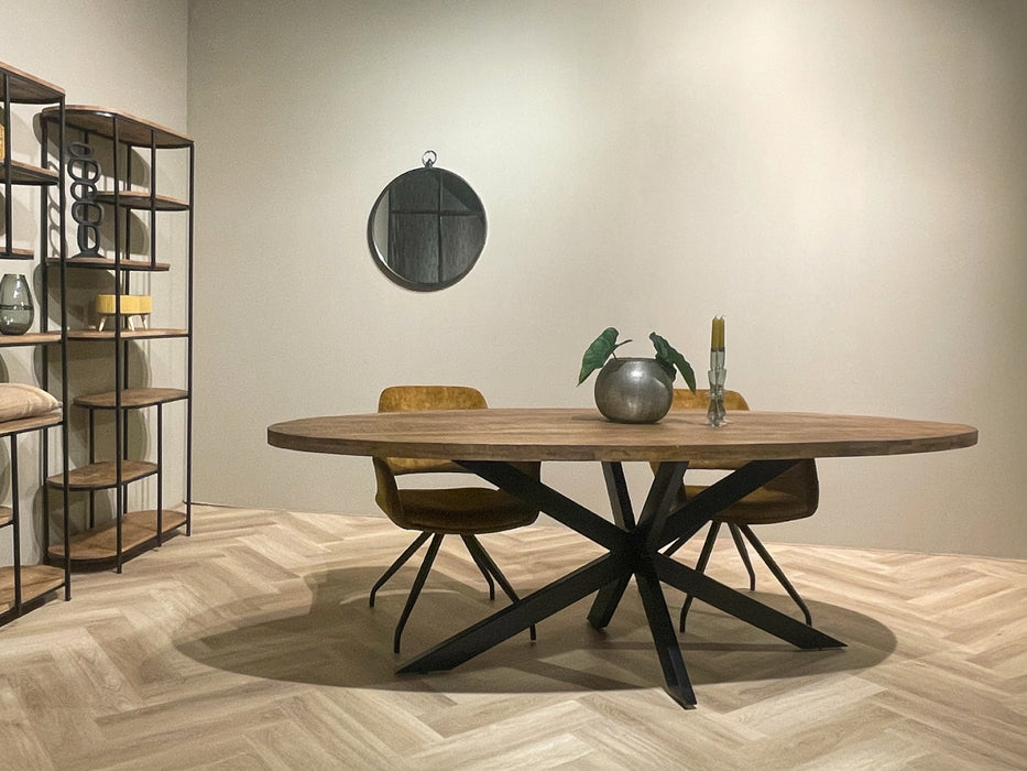 Rocky Oval Eettafel - Mangohout & Staal
