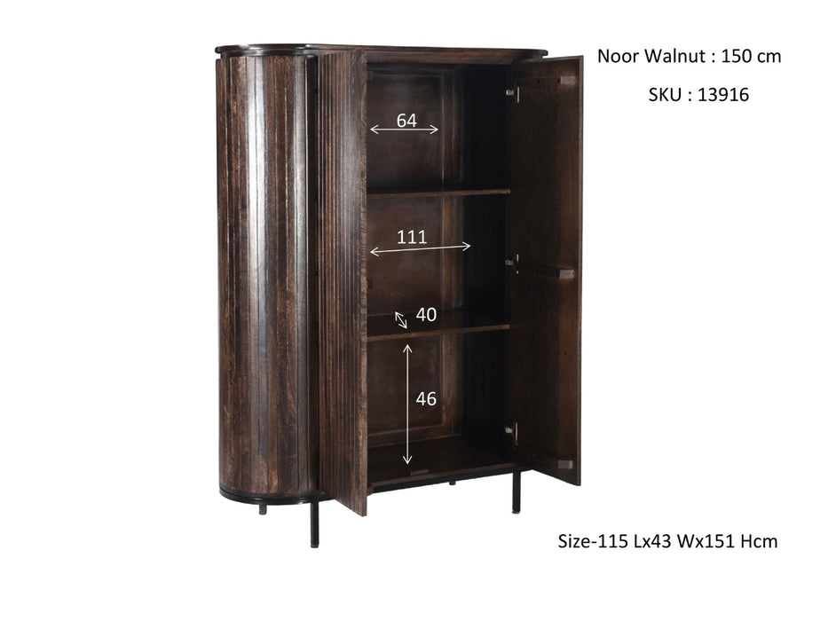 Noor Walnut Kast 150cm - Mangohout & Staal