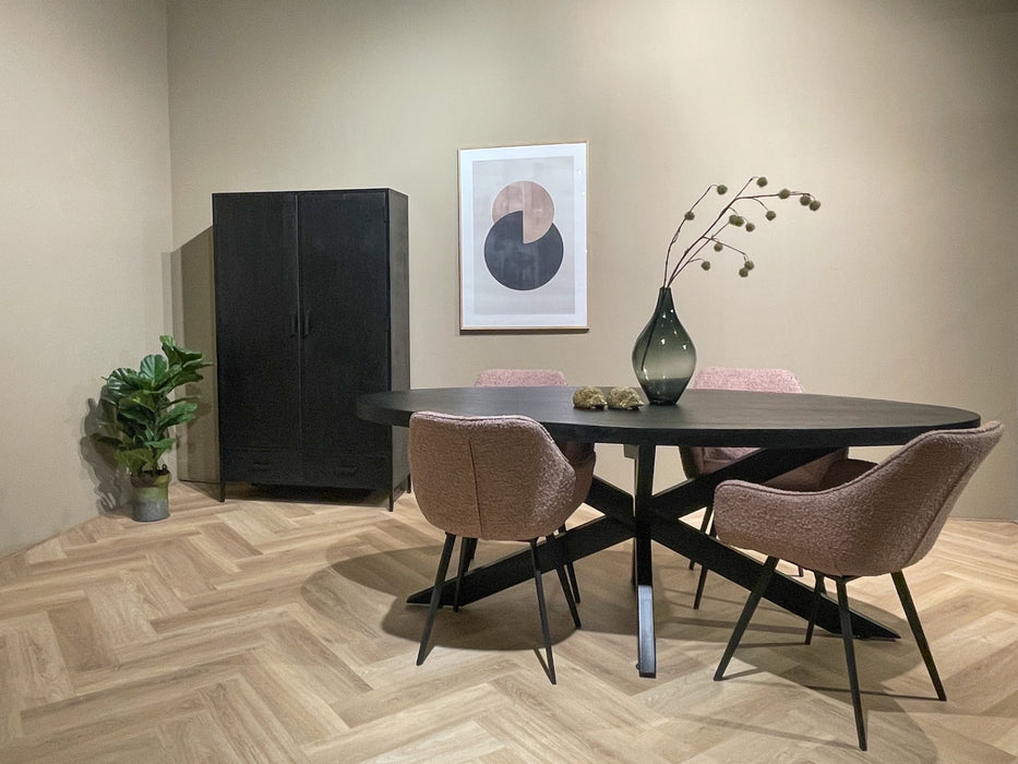 Kala Oval Spider Eettafel 160cm | Mangohout & Zwart Staal