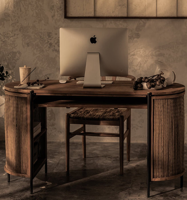 Coco Bureau - Schrijftafel van Teakhout, IJzer en Kokosblad