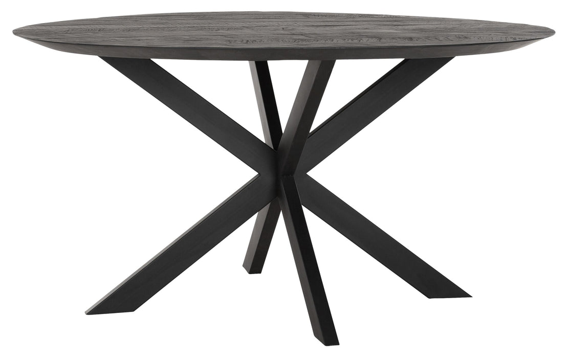 Zwarte Ronde Eettafel - Gerecycled Teakhout