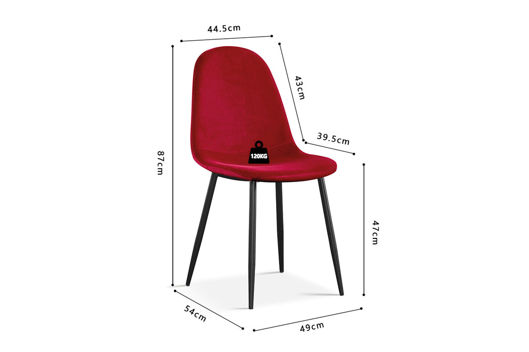 Stoel 'Boy' Fluweel Bordeaux (4 per doos)
