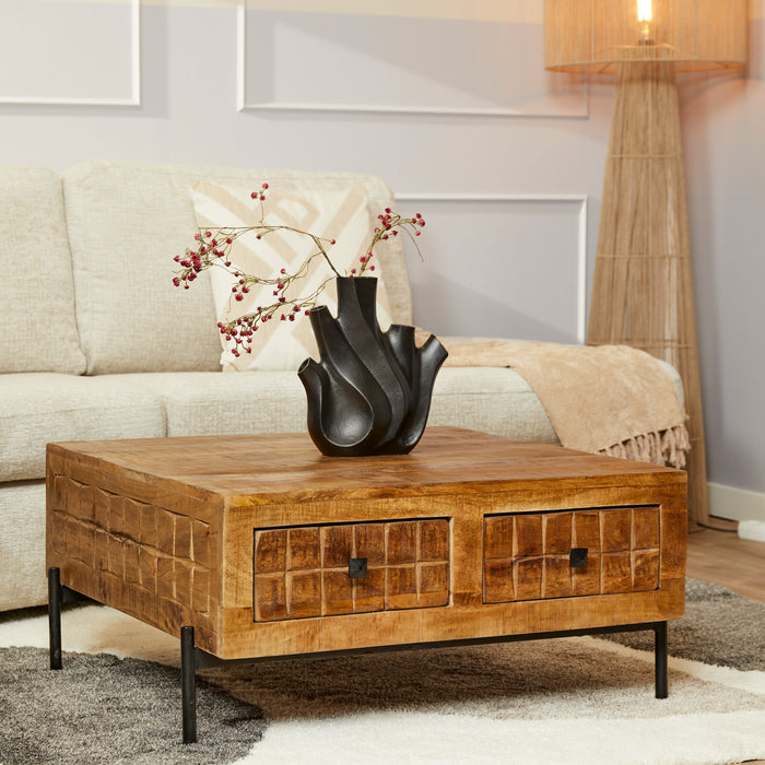 Brandy Salontafel - Mangohout & Metalen Poten - 80x80 cm