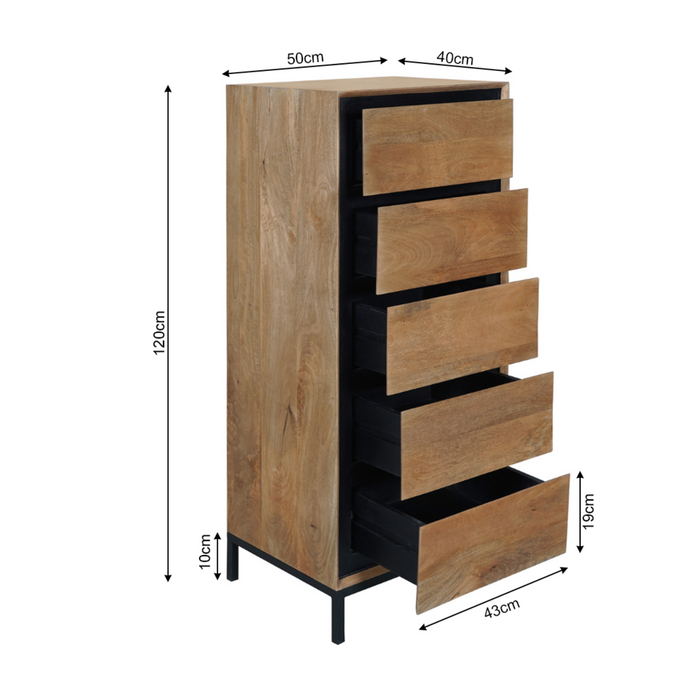RichWood Ladekast - 50 cm | Mangohout & Zwart Metaal